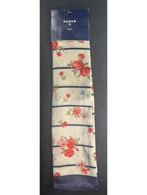 PARKE Floral Scarf Cream Navy Stripe Red Rose Print NWT One Size